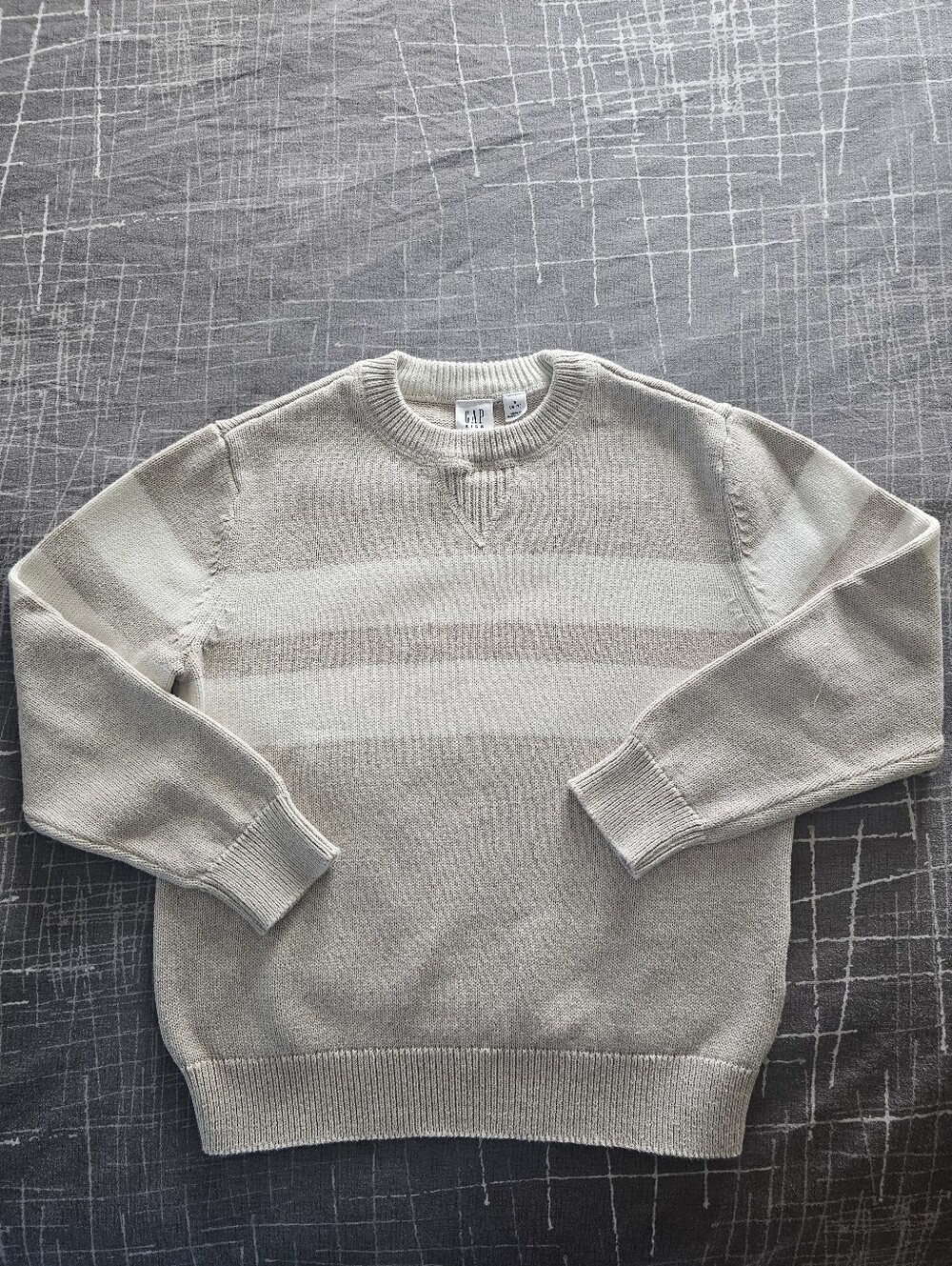 GAP Kids Crewneck Sweater in Tan and Cream Stripes, S